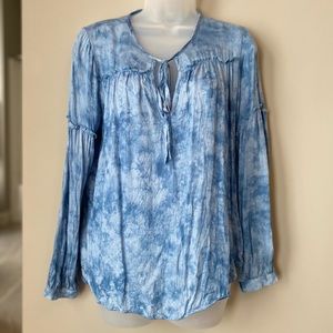 Amuse Society by Revolve Blue Tie-Dye Blouse